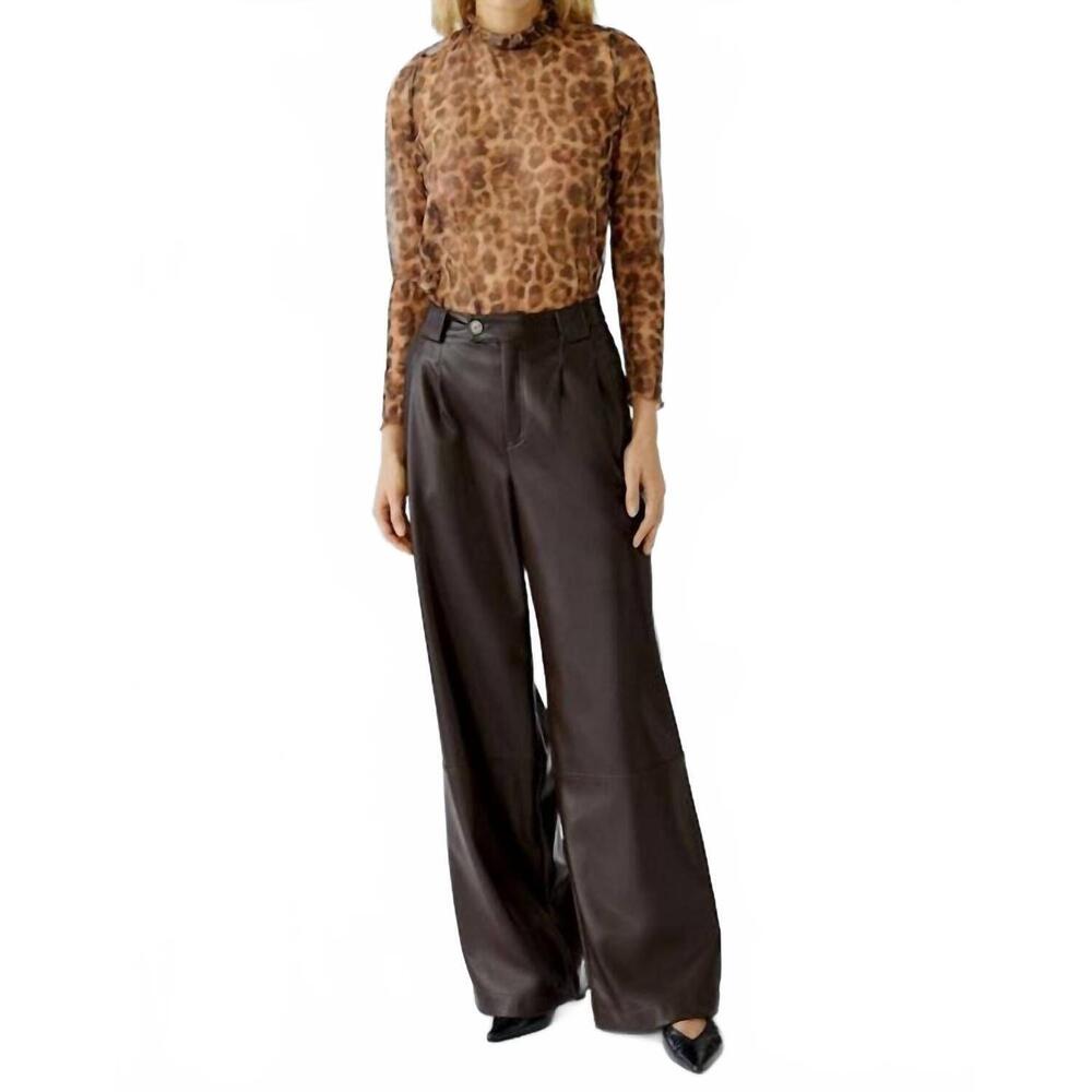 NEW OUI women's ruffle neck blouse in camel grey